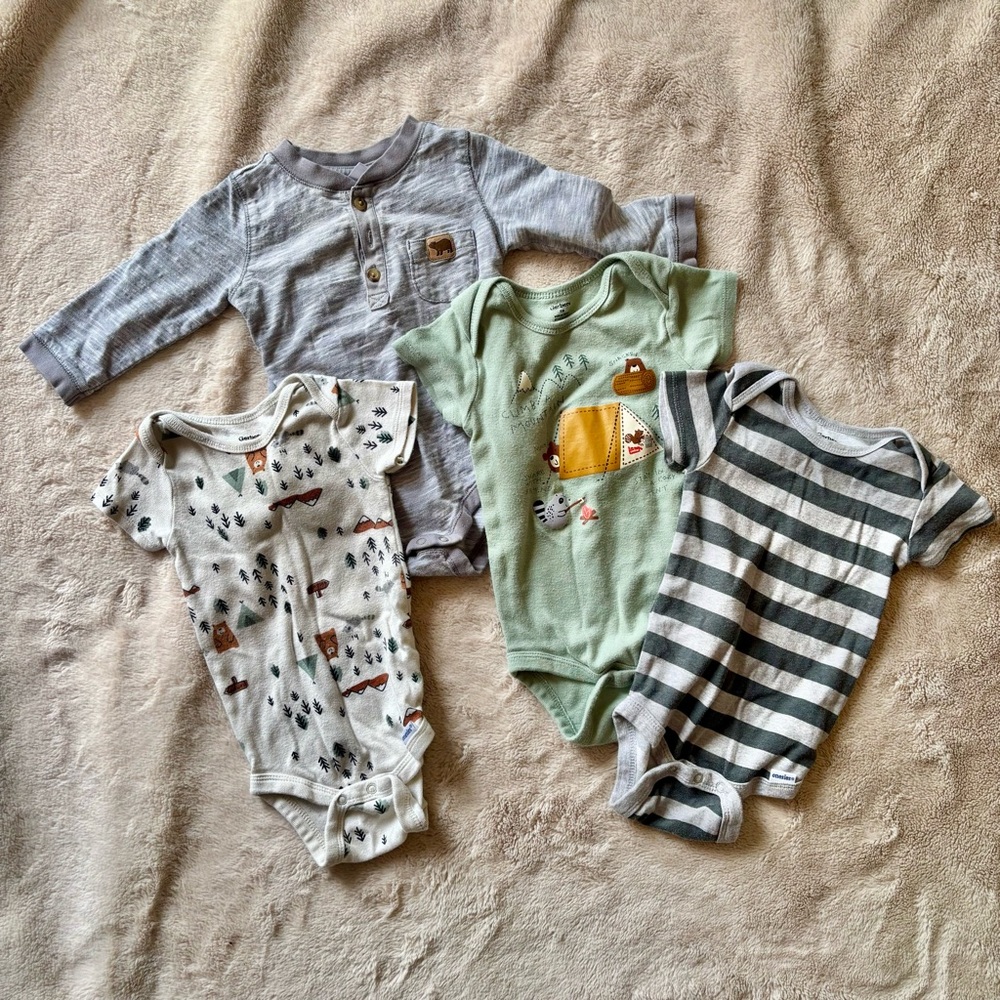 12mo camping/bear/forest bodysuit bundle
